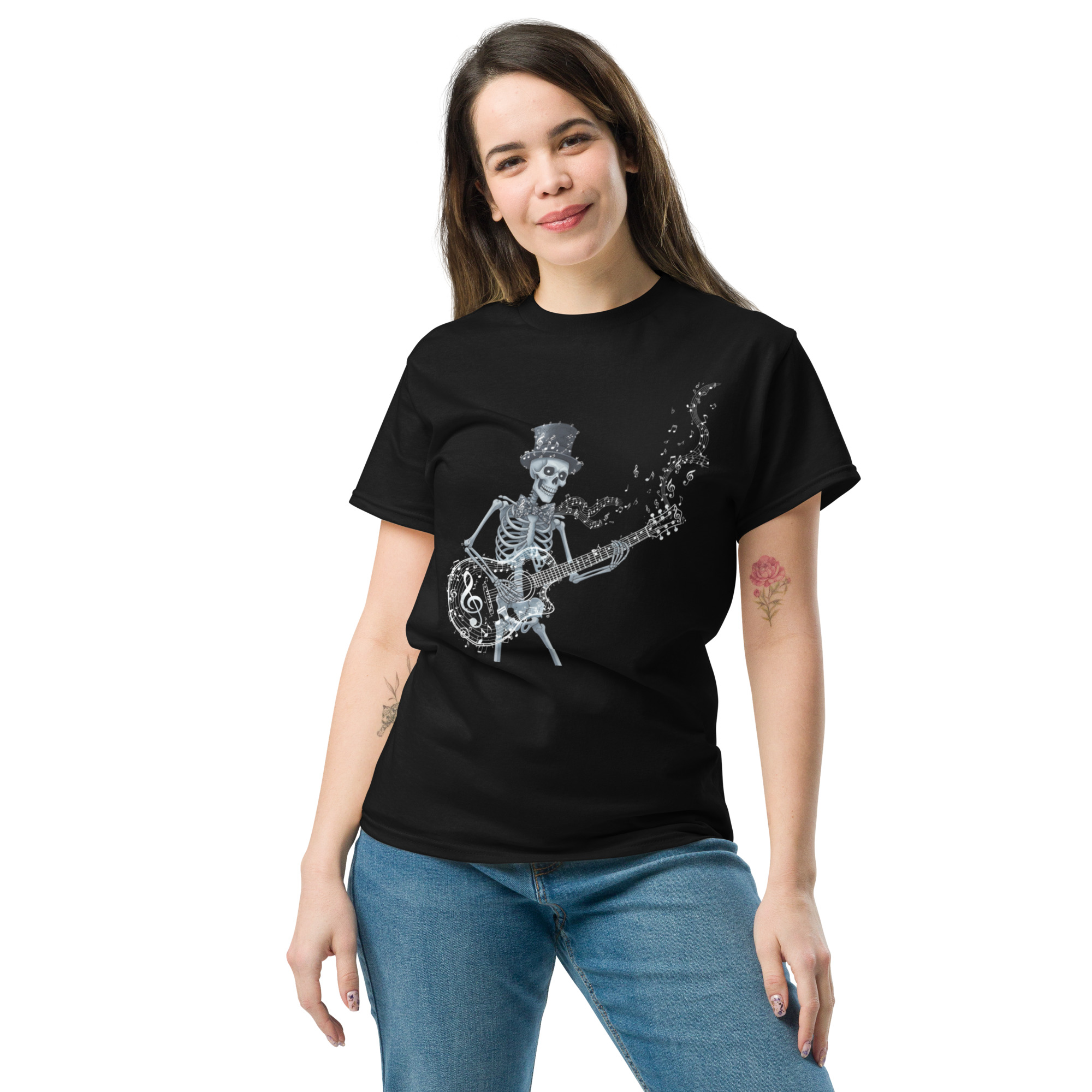 Skeleton playing a guitar Unisex classic tee - Image 10