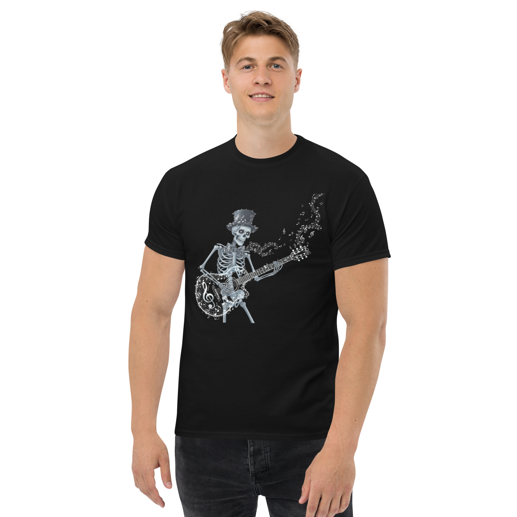 Skeleton playing a guitar Unisex classic tee - Image 11
