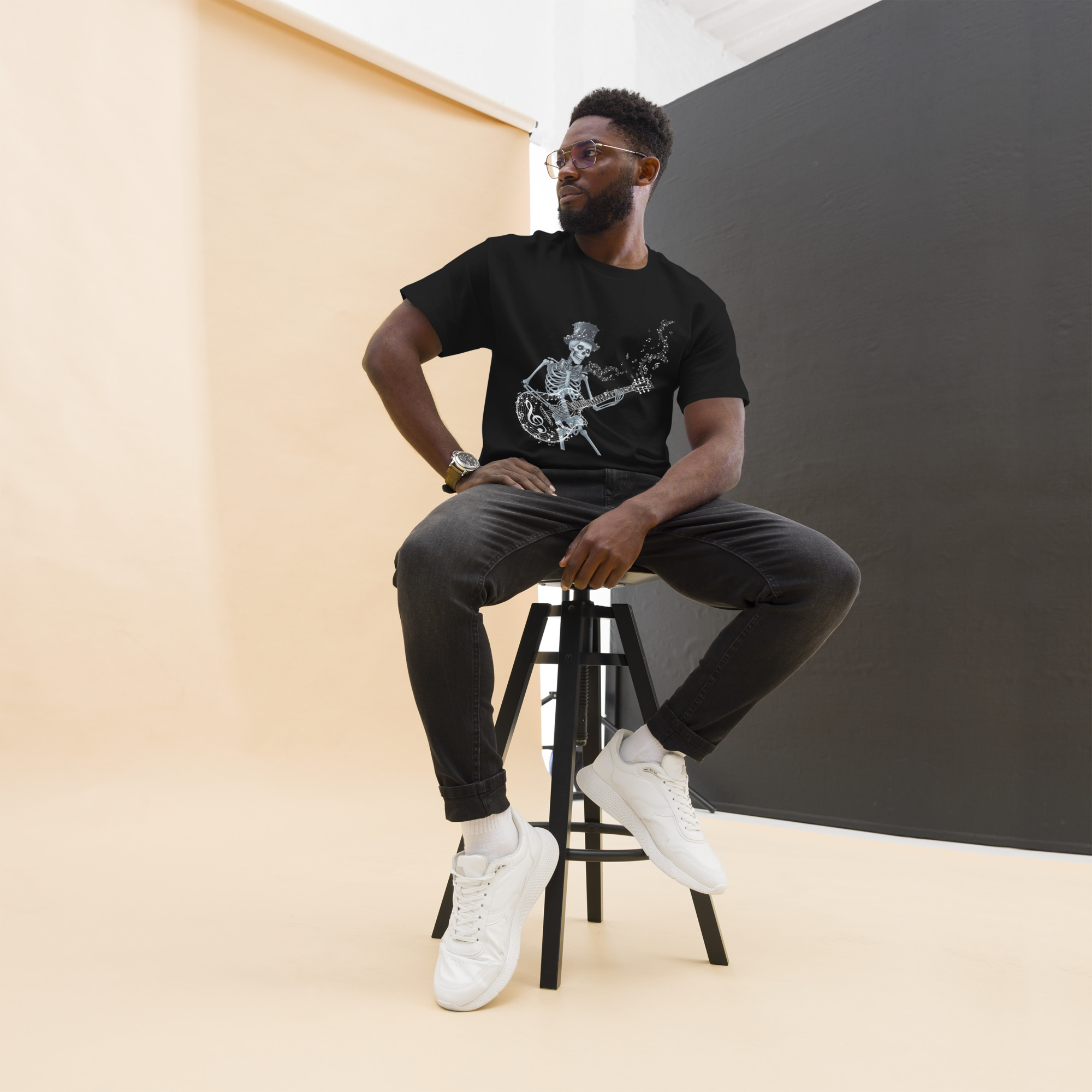 Skeleton playing a guitar Unisex classic tee - Image 12