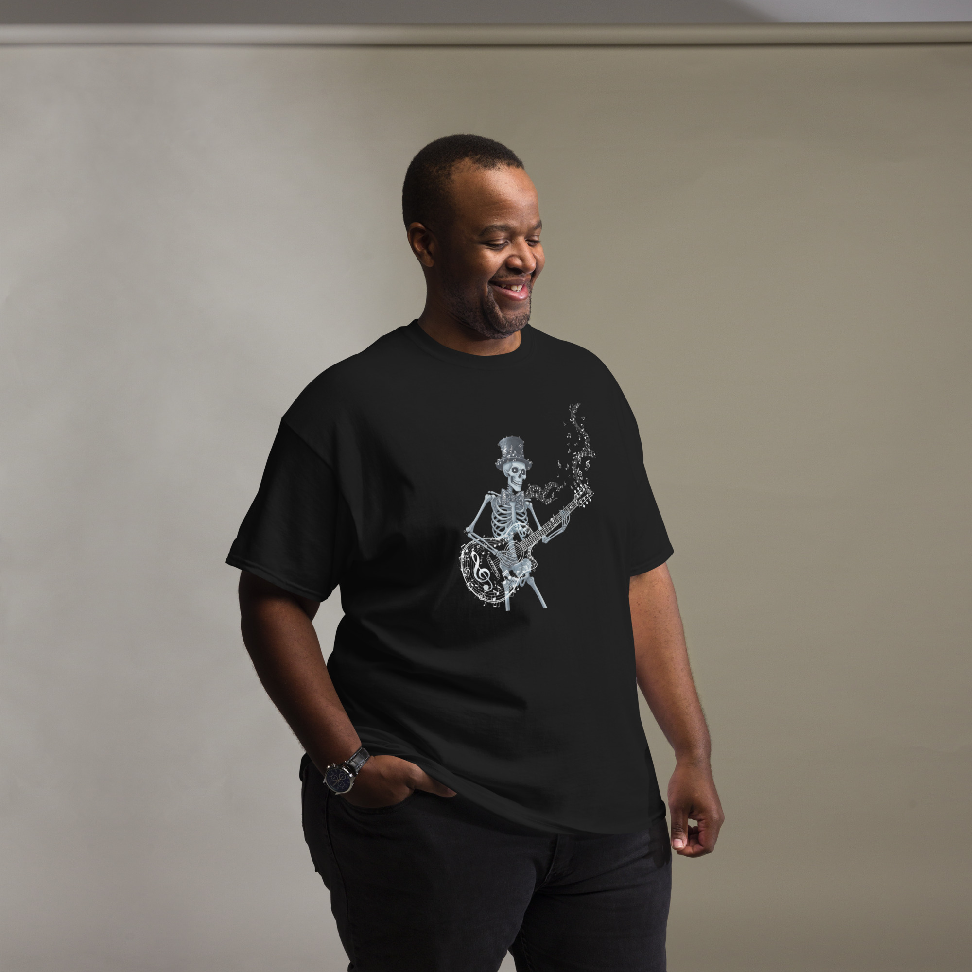 Skeleton playing a guitar Unisex classic tee - Image 13